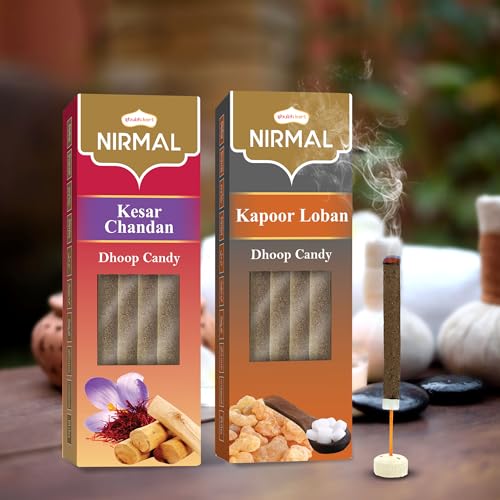 Shubhkart Nirmal Kapoor Loban Dhoop Candy 10N & Kesar Chandan Dhoop Candy 10N (Pack of 2) Natural Organic Dual Fragrance Dry Dhoop Stick for Pooja, Meditation, Festivals and Spiritual Events (10N x 2)