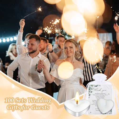 Threlaco 100 Sets Wedding Gifts for Guests Heart Shaped Candles Mini Candles Wedding Candle Gifts for Guests Thank You Cards and Organza Bags for Wedding Party Favors