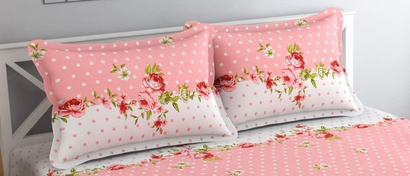 SHOMES 250 TC 100% Cotton Feel Bedsheet for Double/King Size Bed | Floral Design Bed Spread with 2 Pillow Covers | Soft Breathable & Wrinkle Free Bedsheets/Bedcover (90 x 90 Inches | Pink)