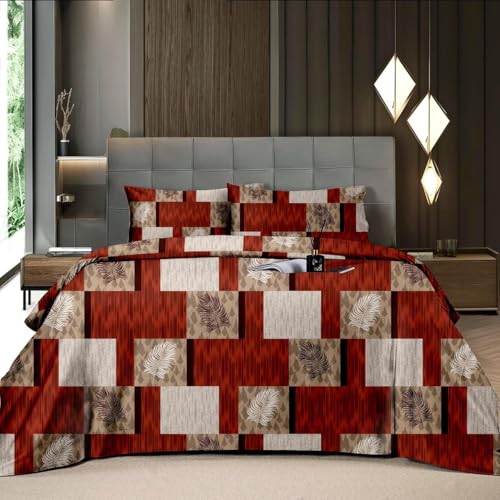 Richa Enterprises 180 TC Glace Cotton Feel All Around Elastic Fitted Bedsheets Queen Size, 1 Bedsheets Double Bed with 2 Pillow Covers, Size- 90” x 100” (Red)