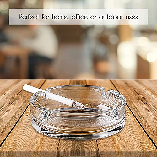 QUALIZA Glass Round Tabletop Ash Tray Glass Ash Tray for Cigarette, Cigar Smoking for Home, Car, Balcony, Crystal Clear Round Ash Tray Box Crystal Quality Glass Ash Tray (Pack of1)