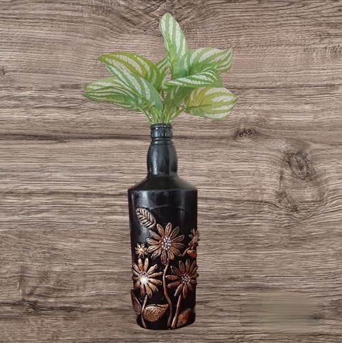 Decorative Floral Bottle with Clay Art, Brown