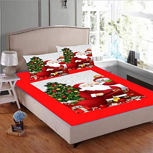 Shri Anand Creations 200TC Digital Print Christmas Bedsheet for Double Bed with Pillow Covers (Santa -4)