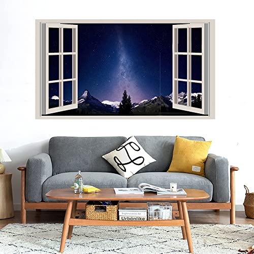 GADGETS WRAP Printed Wall Decal Sticker Fake Window Style Decal (90cm x 50cm) - Starry Night Purple