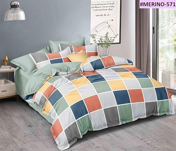 TIB Glace Cotton All Around Elastic Fitted Bedsheets for Double Bed | Bedsheet for Queen Size Bed with 2 Pillow Covers (60x78x8 Inch or 152x198x20 cm) Box Multi