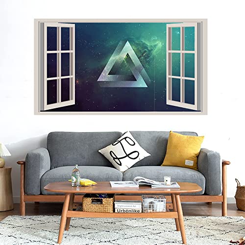 GADGETS WRAP Printed Wall Decal Sticker Fake Window Style Decal (90cm x 50cm) - Green Triangles