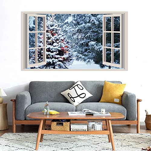 GADGETS WRAP Printed Wall Decal Sticker Fake Window Style Decal (90cm x 50cm) - Beautiful Outdoor Christmas Tree