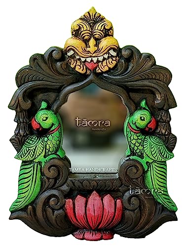 Wooden Parrot Wall Mirror, Handmade Wall Mirror, Ethnic Indian Decor, Handmade