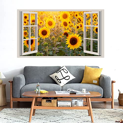 GADGETS WRAP Printed Wall Decal Sticker Fake Window Style Decal (90cm x 50cm) - Sunflowers Field Summer