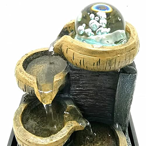 ATORSE® Indoor Tabletop Fountain Waterfall Resin with Led Lights for Desk Garden Style C