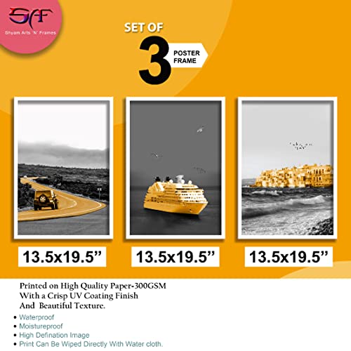 SAF paintings Set of 3 Boat And Jeep Modern Art Premium White Frame Painting For Wall Decoration, Bedroom, Paintings For living Room 31.5 inch x 13.5 inch,WHITEMX33594