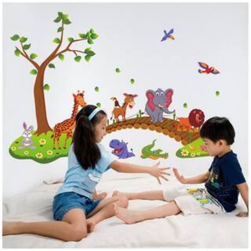 JAAMSO ROYALS Multicolour Jungle Animals Cartoon Design Home Décor Wall Sticker for Kids Room Playing Room Decor (60 CM X 90 CM)