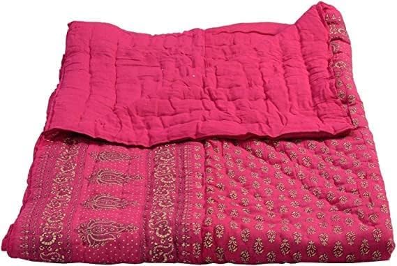 fashhub World Famous Jaipuri Light Weight Pure Cotton Traditional Rajasthani Print White Colour Double Bed Quilt/Razai/Rajai (Rani Dai Gold, Double)