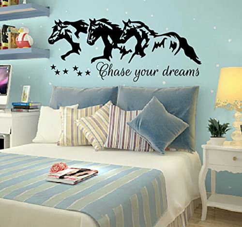 GADGETS WRAP Wall Decal Vinyl Sticker for Home Office Room Decoration Cartoon Chase Your Dreams Horses Stars Wall Sticker