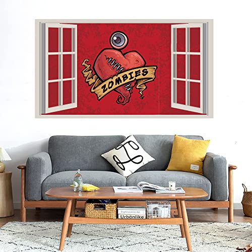 GADGETS WRAP Printed Wall Decal Sticker Fake Window Style Decal (90cm x 50cm) - Zombie Heart