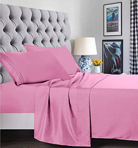 Elegant Comfort 1500 Thread Count Egyptian Quality Super Soft Wrinkle Free and Wrinkle Resistant 4-Piece Sheet Set, California King, Light Pink