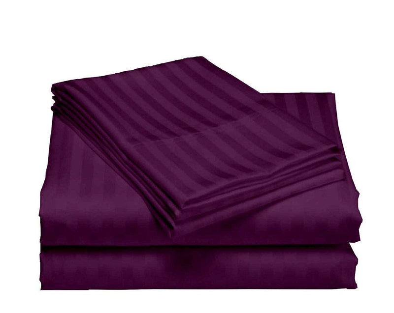 Amigos® 100% Cotton 210 TC Satin Striped 1 Flat Bedsheets with 2 Pillow Covers (King 108"x108" Inches) Wine