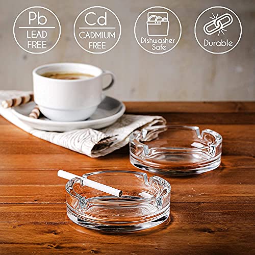 Crystal Glass Round Tabletop Ash Tray Glass Ash Tray for Cigarette, Cigar Smoking for Home, Car, Balcony, Crystal Clear Round Ash Tray Box Crystal Quality Glass Ash Tray (Pack of1)