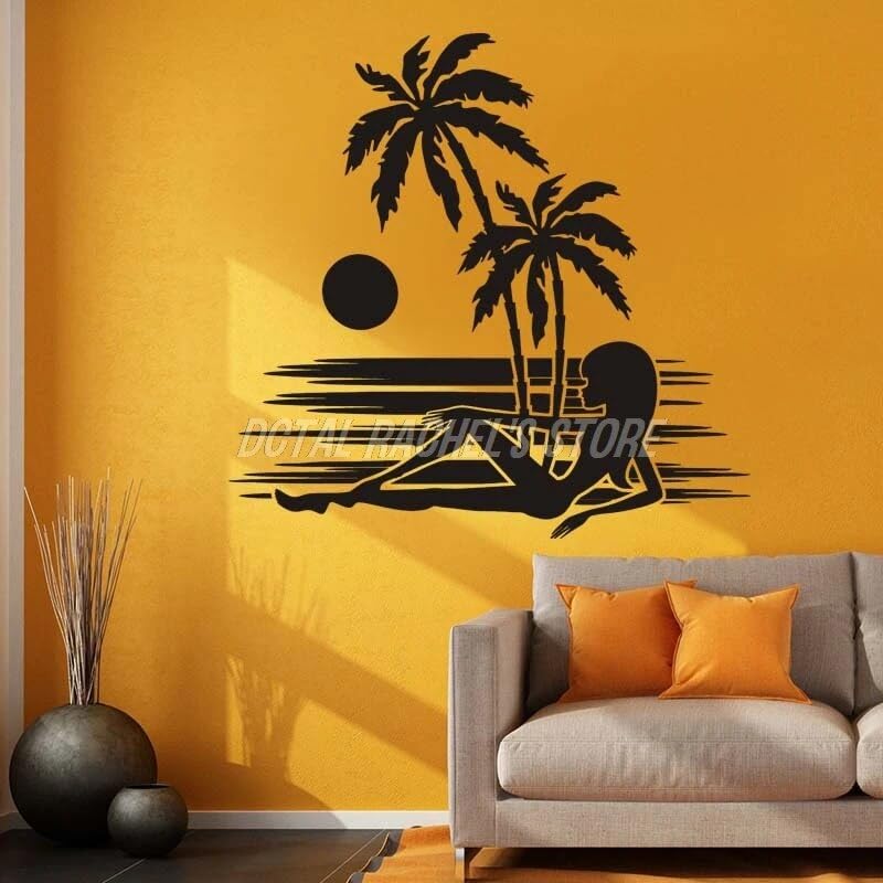 GADGETS WRAP Wall Decal Vinyl Sticker Tropical Island Lady Palm for Office Home Wall Decoration