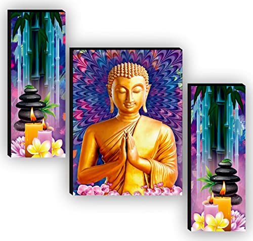 SAF Religious Radhe Krishna UV Textured Painting Set of 3 (18 Inch X 12 Inch, Multicolour, SANFJM31085) & Set of 3 Buddha Paintings for living room Painting 12 Inch X 18 Inch SAF-JM7719