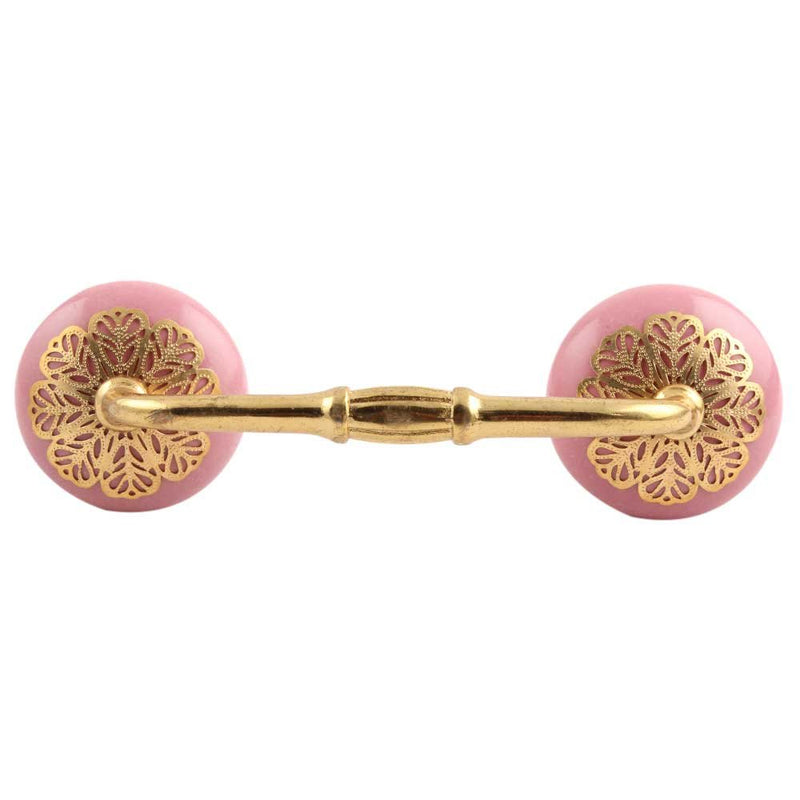 Indian-Shelf 1 Pack Ceramic Cabinet Handles Drawer Pulls Pink Interior Kitchen Cupboard Door Gold Hardware 8" Hole to Hole -BH-356-CK-768