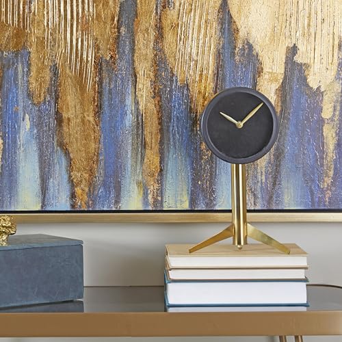 Deco 79 Stainless Steel Clock with Gold Stand, 6" x 6" x 11", Black