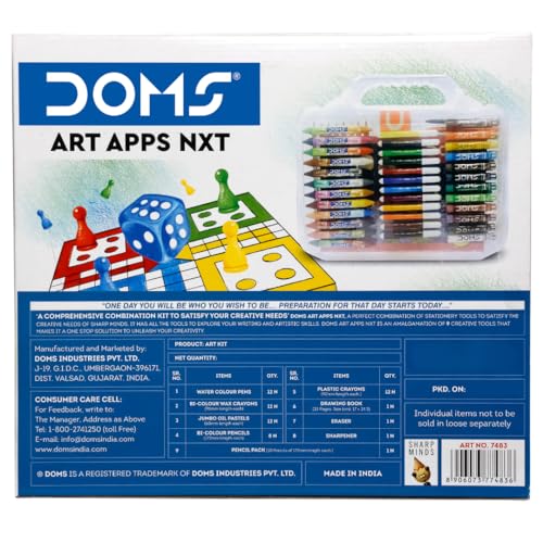 Doms Art Apps Nxt Kit With Plastic Carry Case | Perfect Value Pack | Kit For School Essentials | Gifting Range For Kids | Combination of 9 Stationery Items