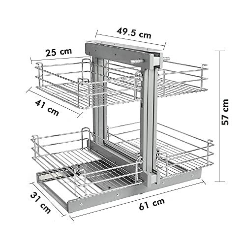 SmartSlide Stainless Steel 2 Shelves Kitchen Blind Corner Storage Organizer/Modular Kitchen Pull out Basket Basket/Universal Magic Corner/Kitchen Rack/Kitchen Drawer, Pull-Out Shelves