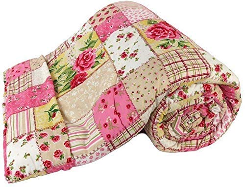 KUSH ENTERPRISES Microfiber Cotton Printed Reversible Single Bed AC Blanket/Dohar Lightweight Quilt (Set of 1, Pink)