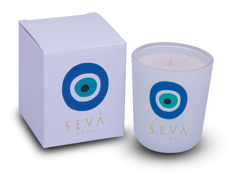 SEVA HOME Evil Eye Candle -Small - Luxury Oud | 12 Hours Burning | Candles for Home Decor, Luxury Gift for All Occasions