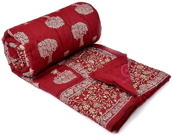 EMIOUR 300 TC Breathable Single Bed Jaipuri Razai Organic Pure Cotton Jaipuri rajai Ac Quilt for All Season Soft Light Weight Rajasthani Cotton Quilt 60 x 90 inch Pack of 1 Maroon