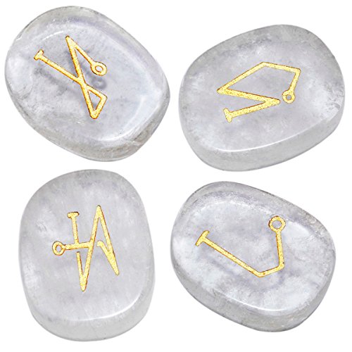 SUNYIK Flat Oval Rock Quartz with Engraved Angel Symbols Palm Stone Worry Stones Set of 4