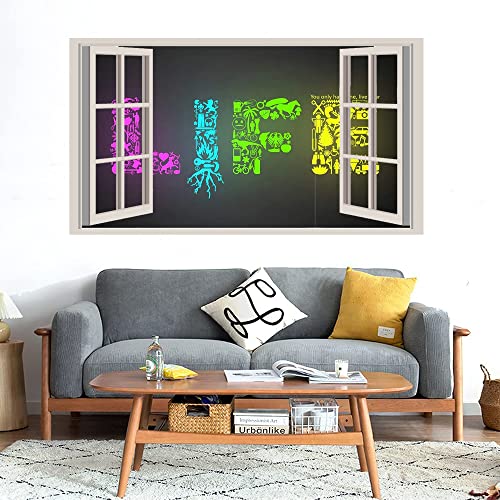 GADGETS WRAP Printed Wall Decal Sticker Fake Window Style Decal (90cm x 50cm) - Life Random Colors