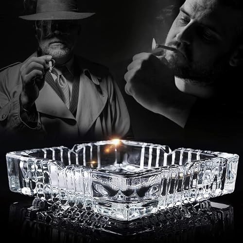 PRODIGENT Square Glass Misti Crystal Quality Cigar Cigarette Ashtray Round Tabletop for Home Office Indoor Outdoor Home Decor