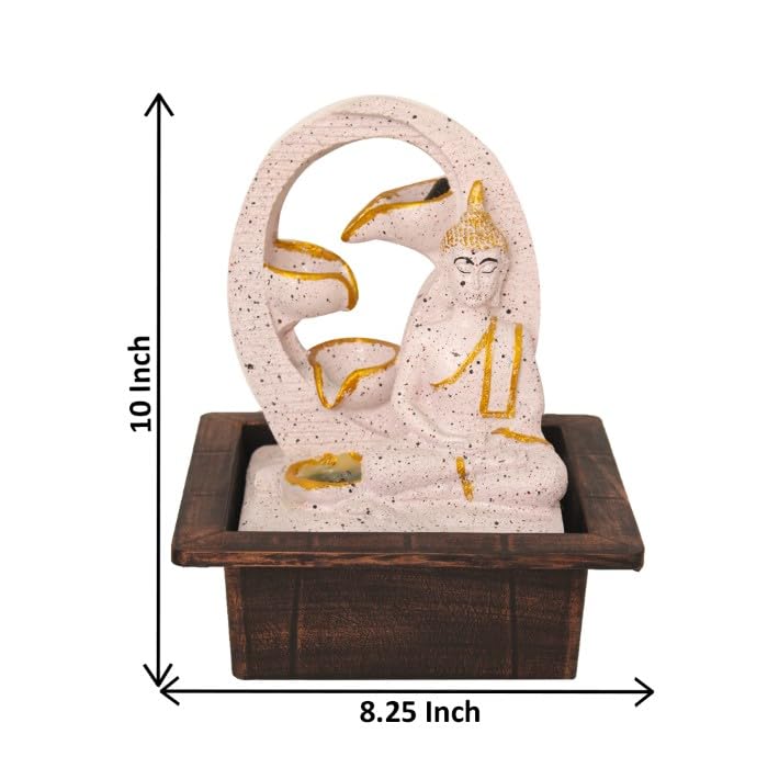 Art N Hub Lord Buddha Home Decorative Water Fountain Best Home and Office Inauguration Gift Items | Built (21 x 18 x 26 CM | Dotted Pink Golden)