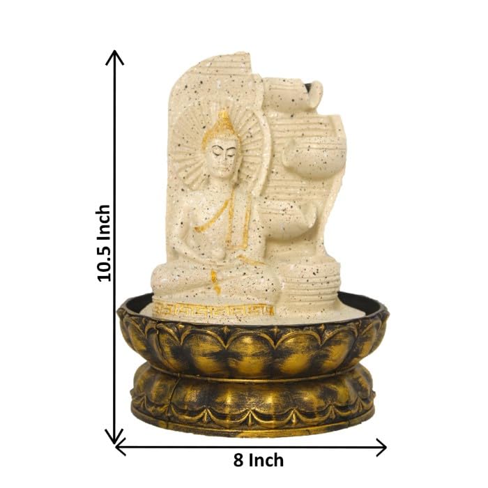 Art N Hub Lord Gautm Buddha Home Decorative Water Fountain Best Home and Office Inauguration Gift Items | Built (20 x 20 x 27 CM | Dotted Cream Golden)