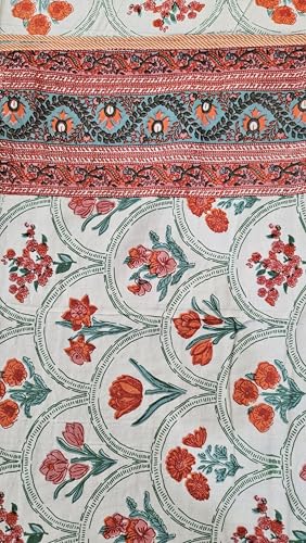 Cotton Double Bed Dohar with Floral Print, Red and Green