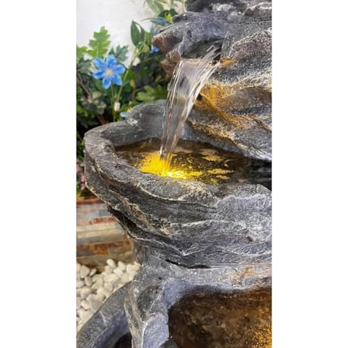 Shawshank 40 Inch Long 5 Tier Stone Rock Effect Spiral Sandstone Fiber Water Fountain for Living Room Home Decor Garden Patio Deck Porch with LED Lights and Water Pump