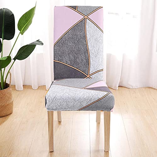 House of Quirk Spandex Chair Slipcovers for Dining Room, Polyester Chair Cover, Washable Seat Protectors (Set of 6, Grey Pink Prism)