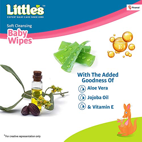 Little's Soft Cleansing Baby Wipes Lid, 80 Wipes (Pack of 6)