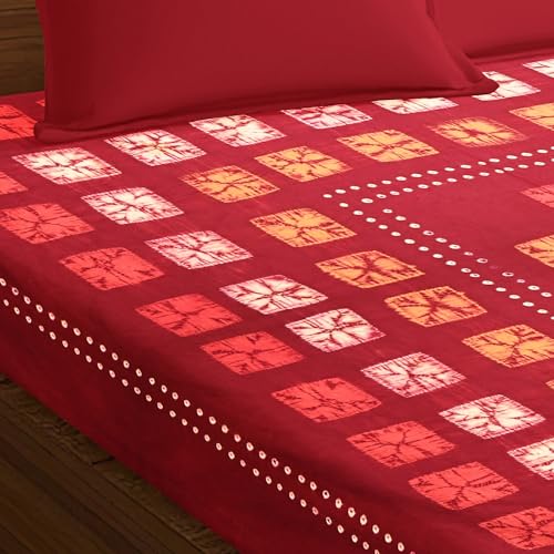 Sadri.e Cotton Bedsheets | 100% Cotton Fabric | Tie and Dye Batik Print Bedsheets with Pillow Covers | 350 Thread Count Handmade (BT-120, Double (280x250CM))