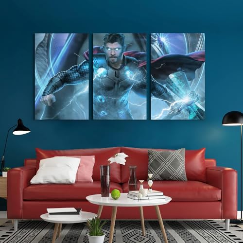 GADGETS WRAP Canvas Gallery Wrap Framed for Home Office Studio Living Room Decoration (3Part, 14x27inch Each) - Avengers End Game Thor