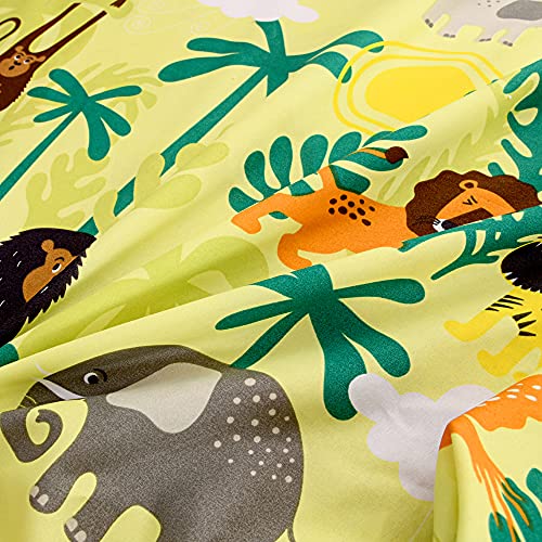 NATURETY Bedding Fitted Sheet with Deep Pocket,Thicken Printed Fabric Bed Sheets (Yellow Animals, Full)