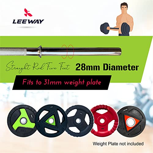 LEEWAY Solid Chrome 5 FT-STRAIGHT & 3FT CURL BAR 28mm Gym Rod with Locks, Weight Lifting Bar, Standard Weight Bar, Gym Rod, Fitness Bar, Barbell Rod for Weights, Steel Gym Rod, Gym Bar (5 FT-STRAIGHT & 3FT CURL BAR (28 MM) - SILVER)