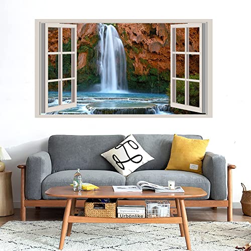 GADGETS WRAP Printed Wall Decal Sticker Fake Window Style Decal (90cm x 50cm) - Waterfall