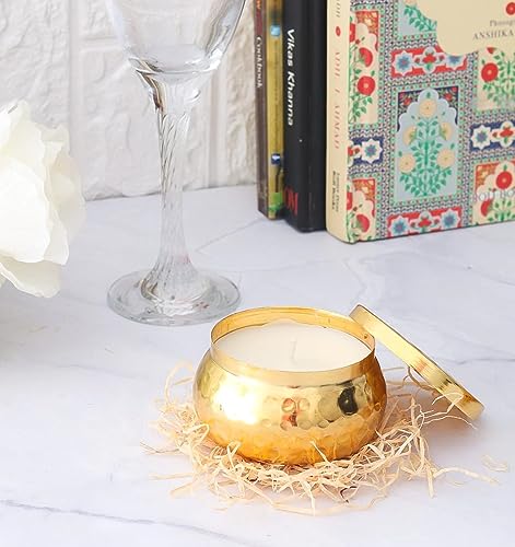 The Decor Affair 1 Pcs Hand-Poured Artisanal Soy Wax Candle in Exquisite Brass Container | Luxurious Brass Jar Soy Wax Candle | Handcrafted Soy Wax Candle in Brass Vessel | Gift Box.