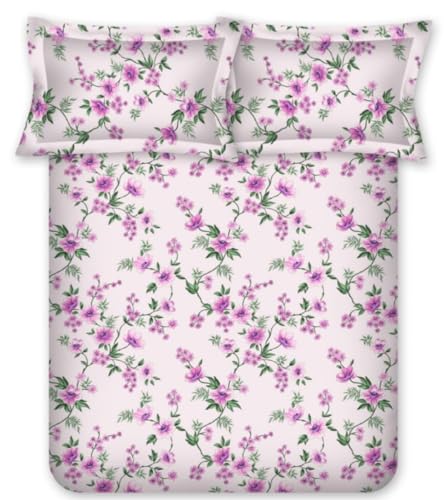 Bombay Dyeing King Size 180 TC 100% Cotton Bedsheet with 2 Pillow Cover- 525B Floral Collection - Size: 274cm x 274cm - 7505 Pink