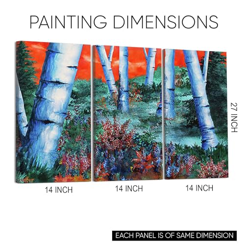 GADGETS WRAP Canvas Gallery Wrap Framed for Home Office Studio Living Room Decoration (3Part, 14x27inch Each) - Birch Trees At Sunset