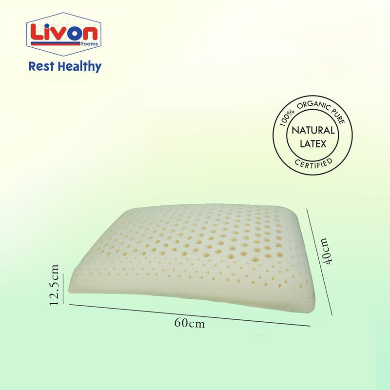 Rest Healthy Organic Pure Natural, Breathable, Orthopaedic, Durable, Hypoallergenic, Neck Support, Cooling, Latex Standard Pillow by Livon Comforts (Pack of Two)