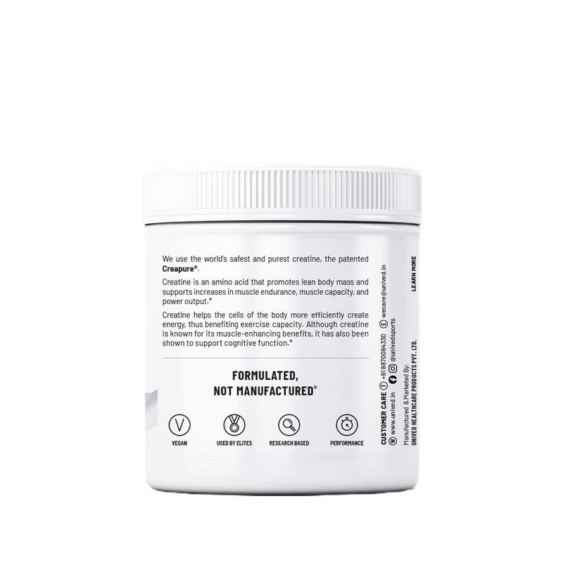 Unived Certified German Creapure | Micronised Creatine Monohydrate | Single Ingredient, Flavorless & Caffeine Free | 3g Per Serving. 83 servings, 250g Jar